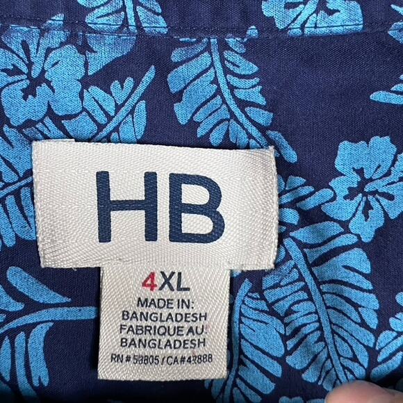 HB Button Shirt Men's 4XL Blue Floral Print Resort Vacation Causal - Picture 4 of 8